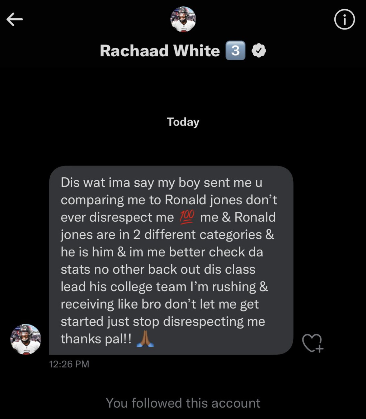 Buccaneers Rookie Running Back Rachaad White Goes Off on Twitter DMs